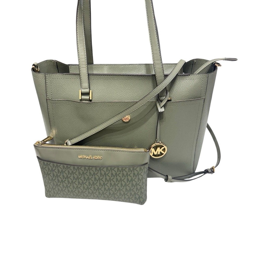 Michael Kors - Maisie Large Pebbled Leather 2-in-1 Tote Bag - Army Green - Picture 4 of 13